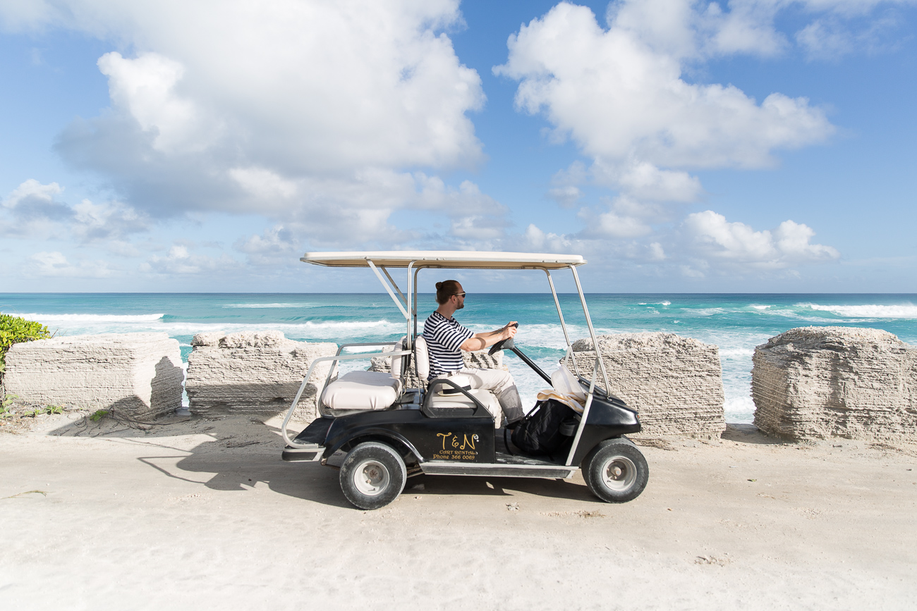 Riding a golf cart on Elbow Cay Bahamas