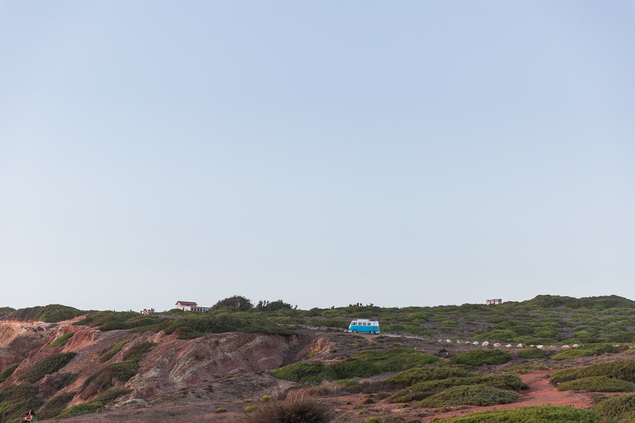 Surfers bus and hotel at Praia do Amado