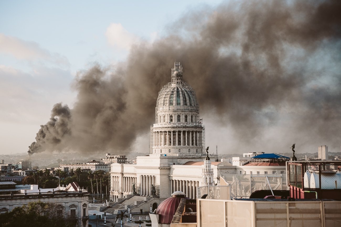 Smoke over Havana Cuba at sunrise