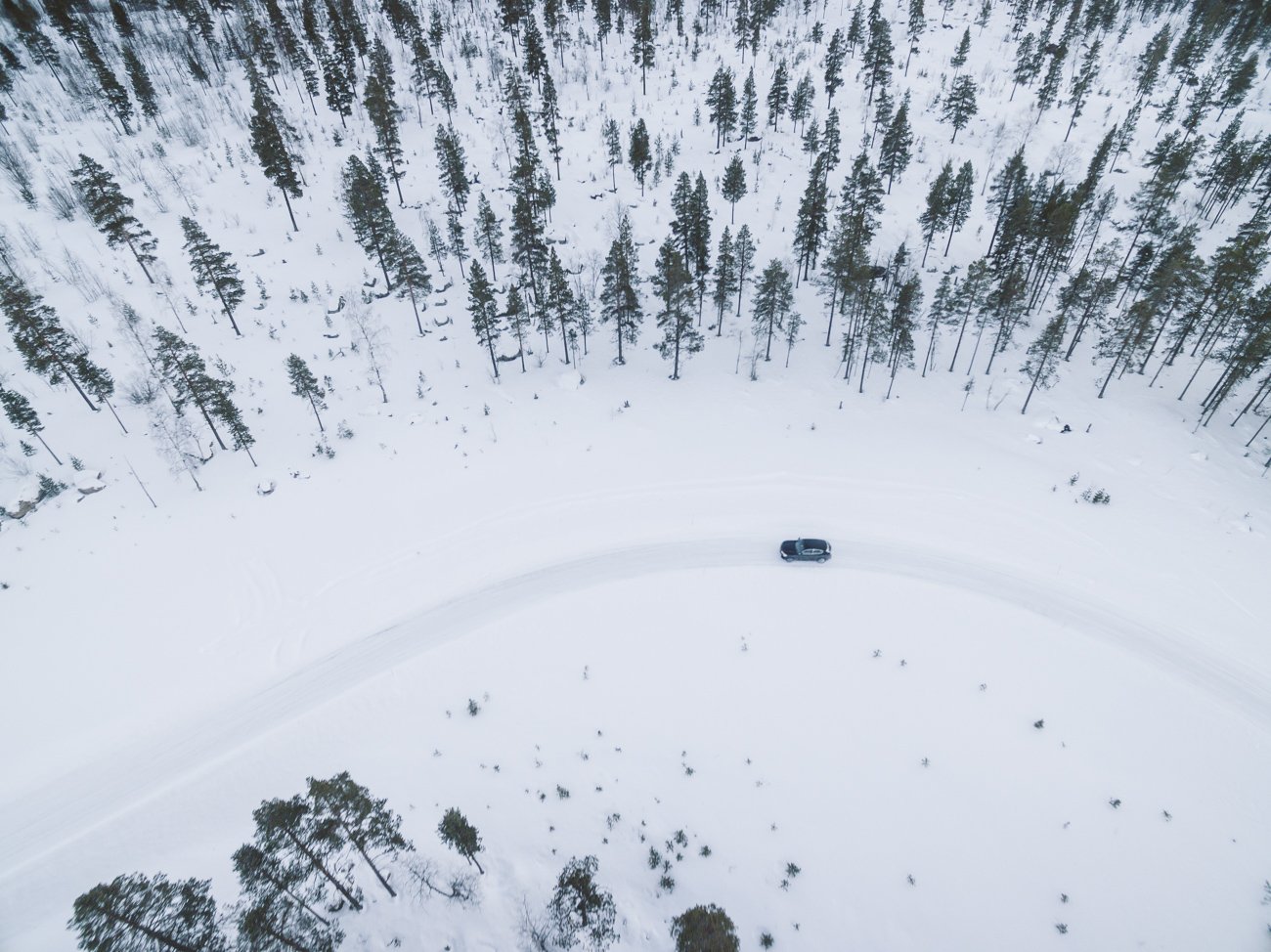 Alfa Romeo test drive in Swedish Lapland as seen from a drone