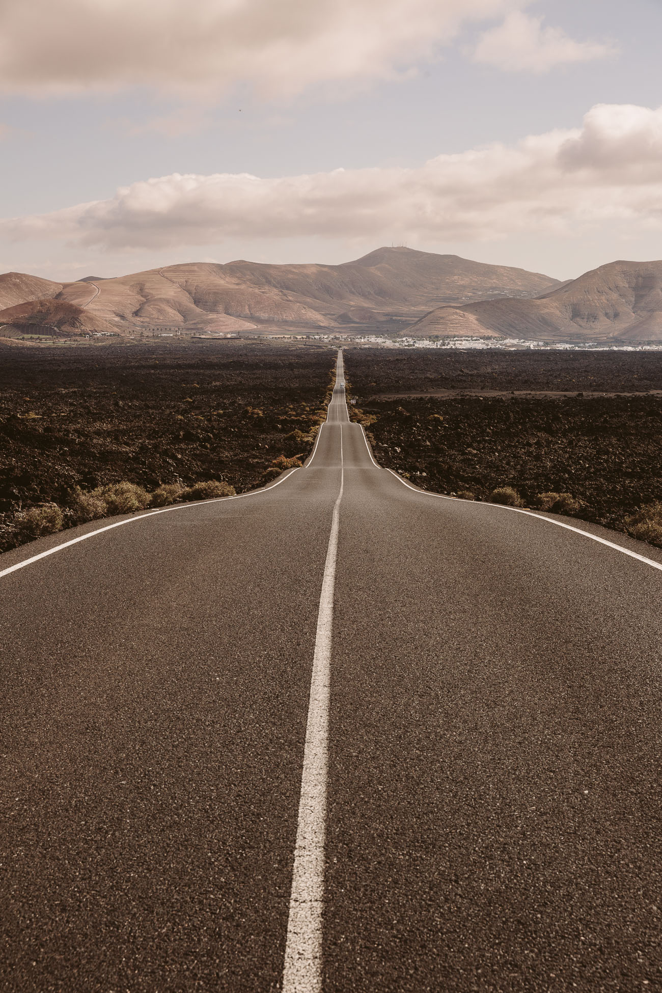 Street through Timanfaya National Park Lanzarote