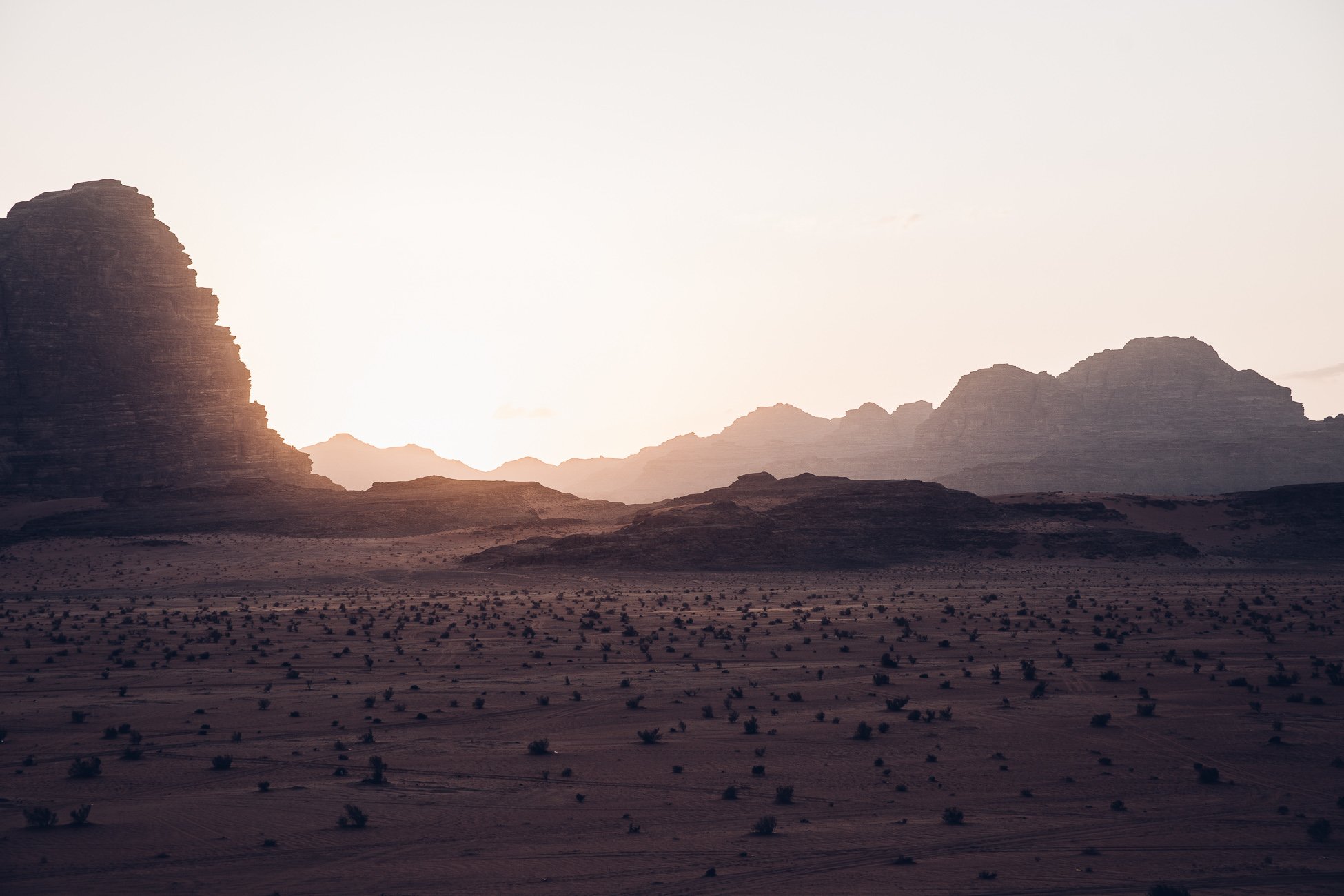 Sunset in the desert of Wadi Rum