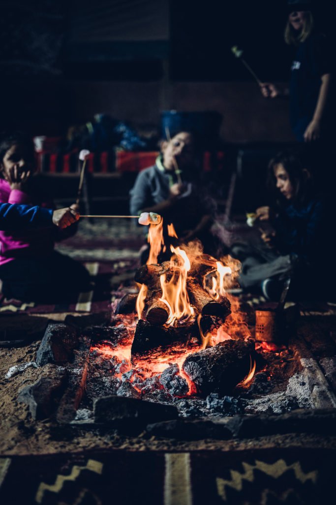 Grilling marshmallows at Hasan Zawaideh Camp in Wadi Rum