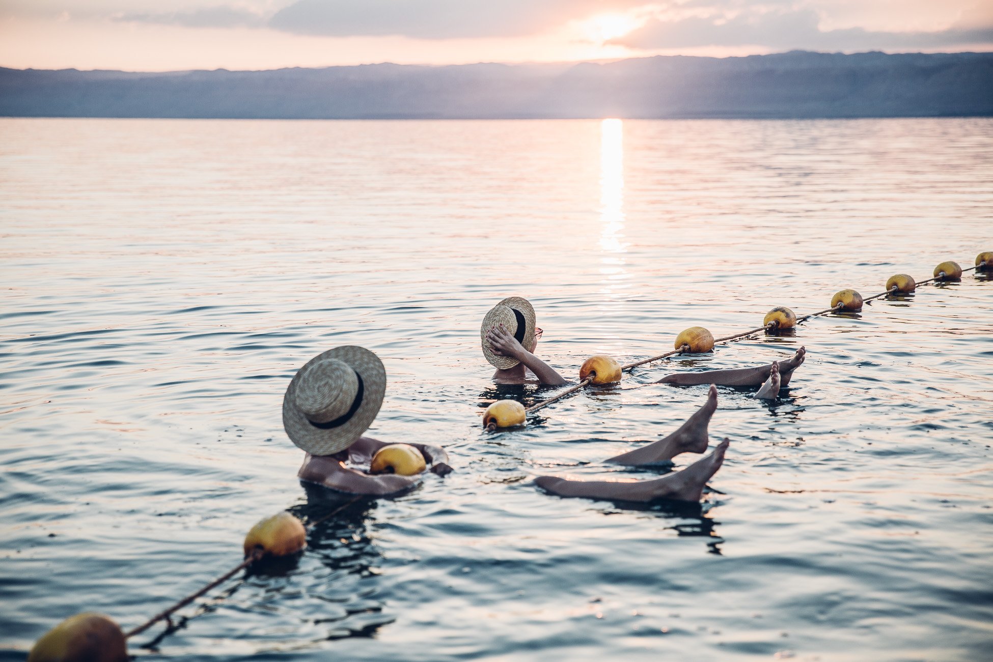 Floating in the Dead Sea at Sunset in Jordan