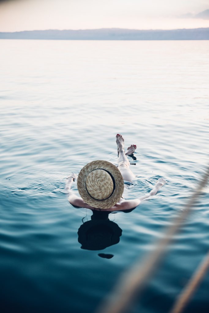 Floating in the Dead Sea at Sunset in Jordan