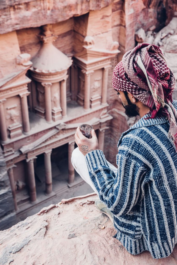 Our Bedouin guide on top of the Treasury in Petra