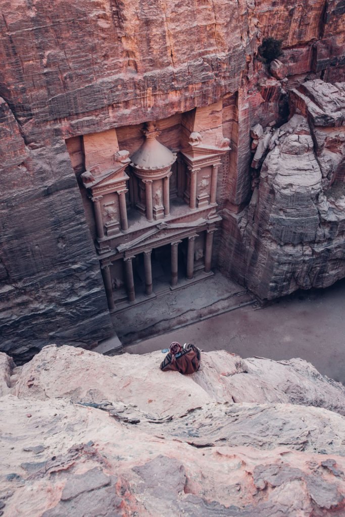 Our Bedouin guide on top of the Treasury in Petra