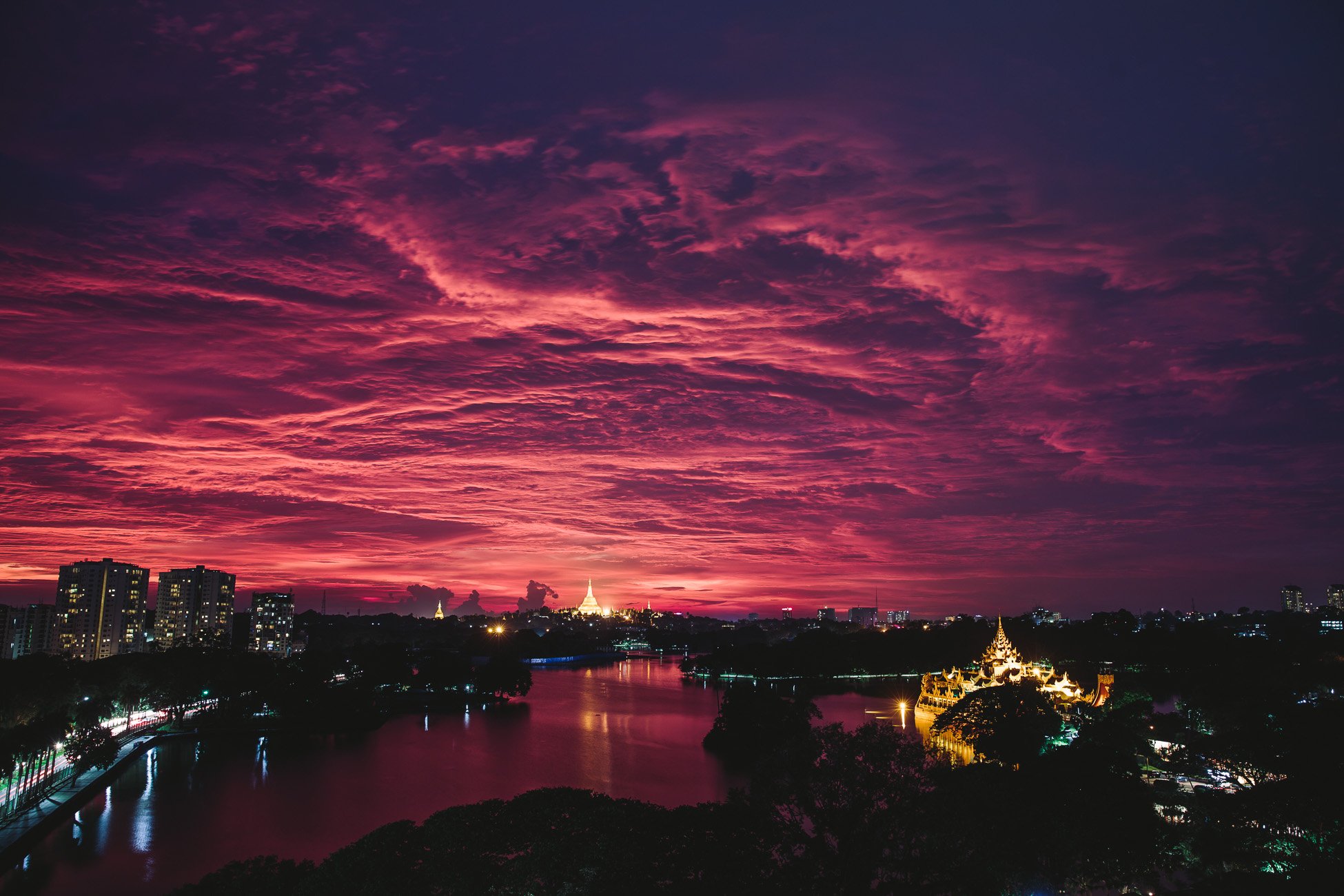 Yangon Sunset as seen from Esperado Lake View Hotel