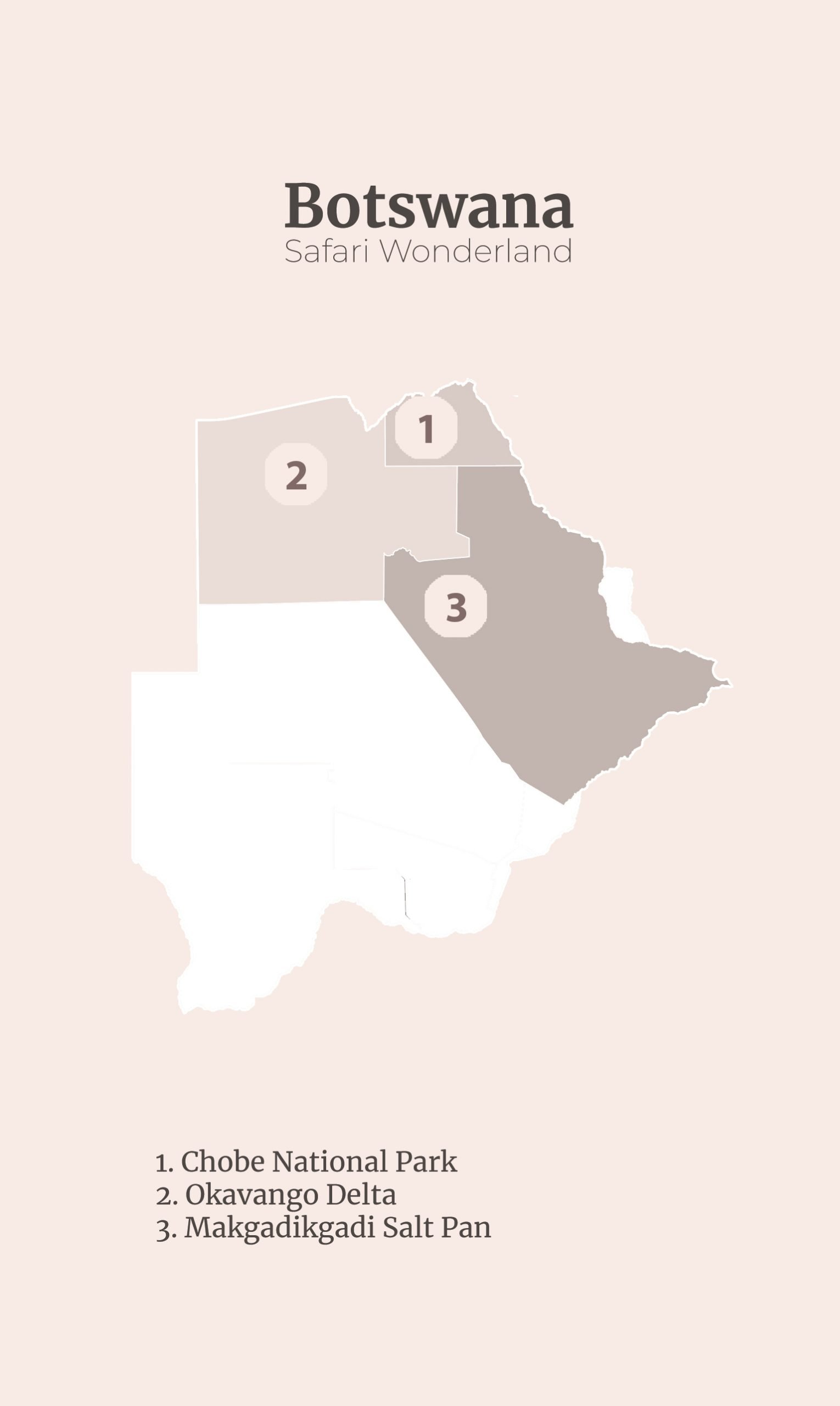 Map of Botswana with main safari regions