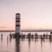 Sunset at the lighthouse in Podersdorf at lake Neusiedlersee