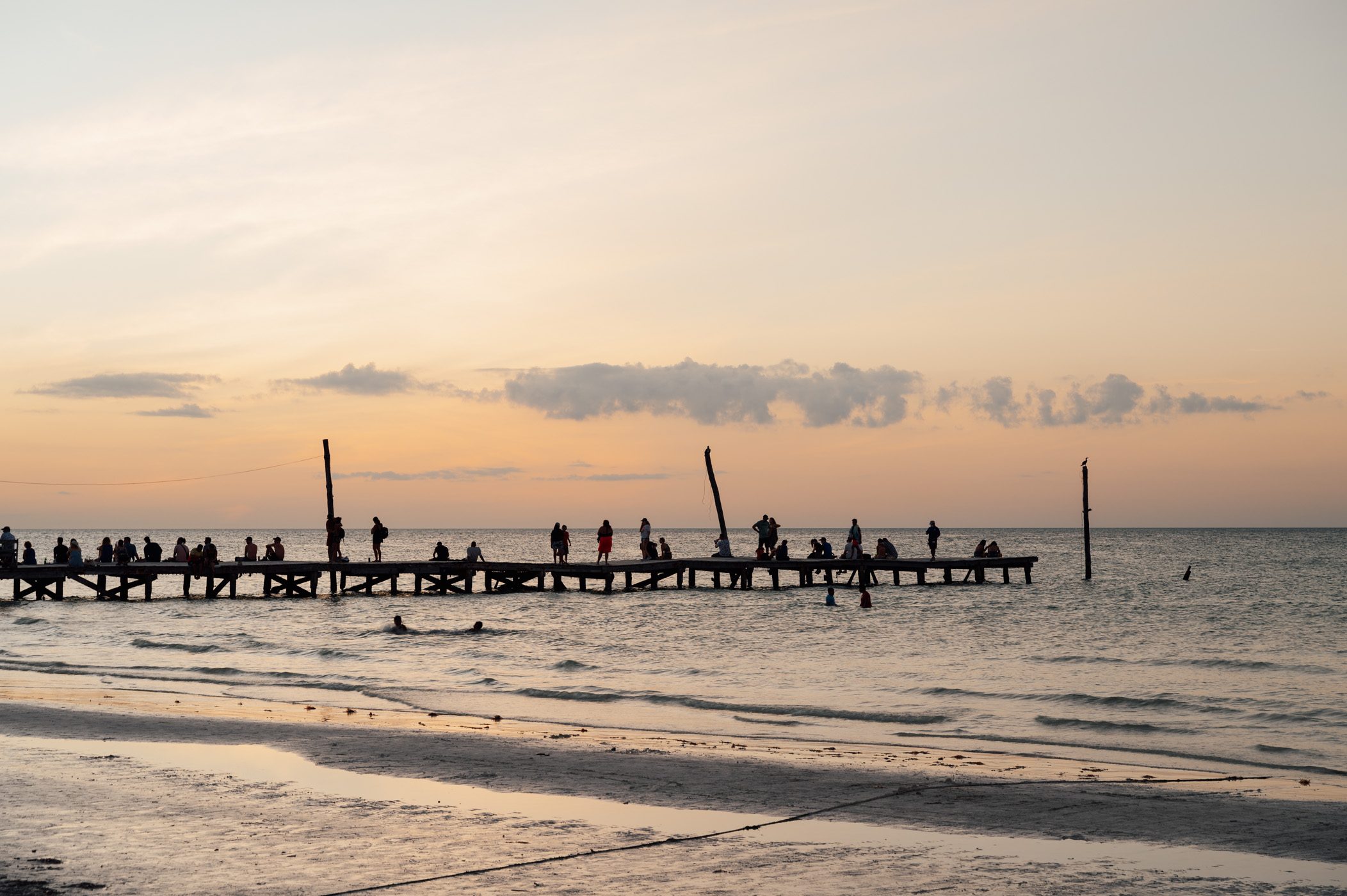 Sunset at the pier of Holbox island, Yucatán Mexico