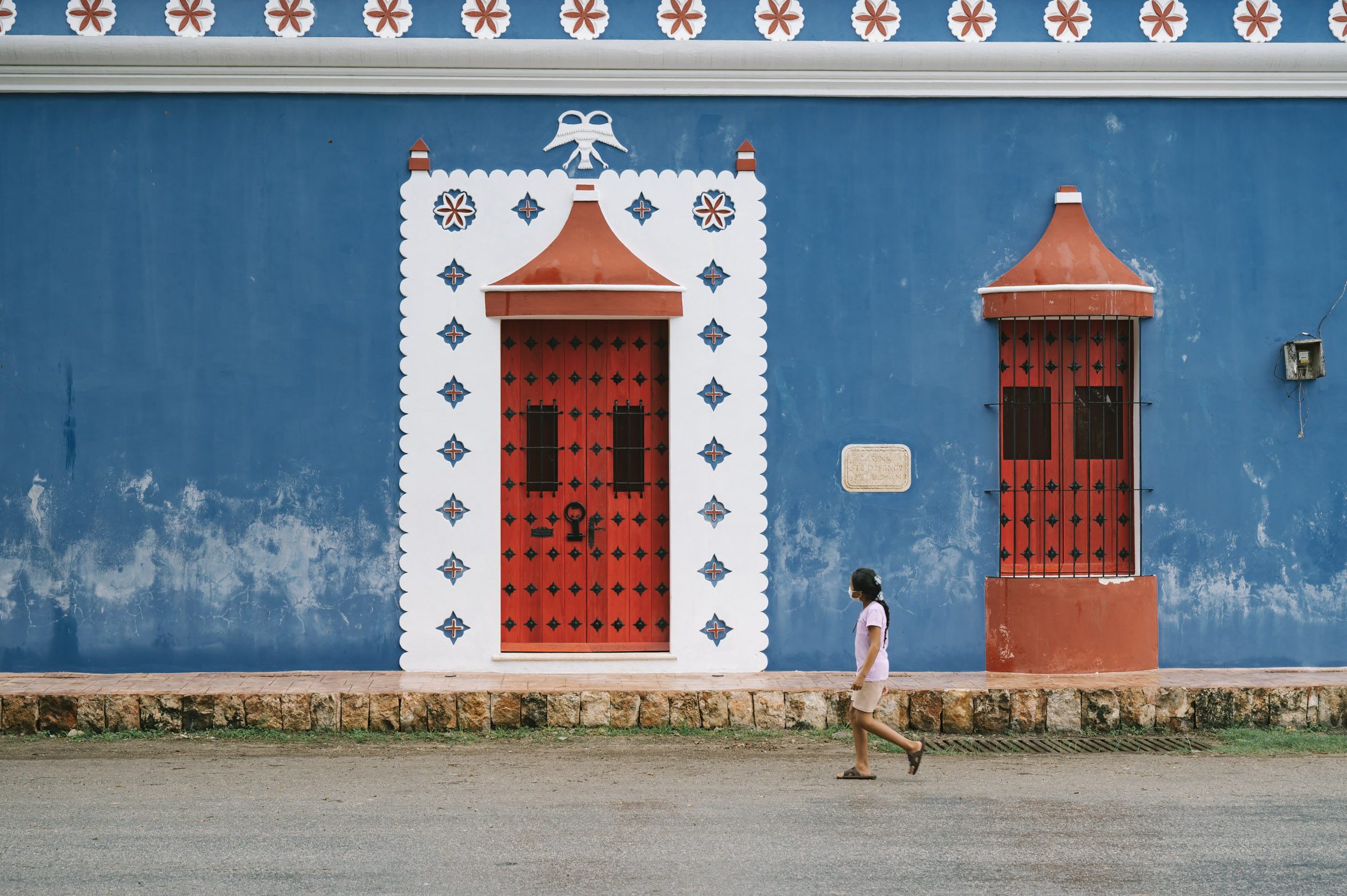Blue facade at Uayma in Yucatan Mexico