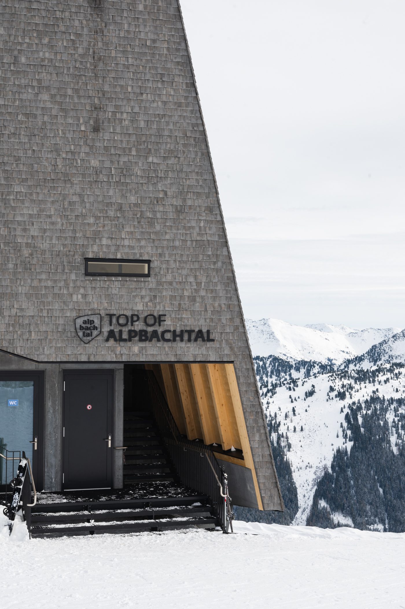 Top of Alpbachtal tower with lookout point and view in Alpbach Tyrol Austria