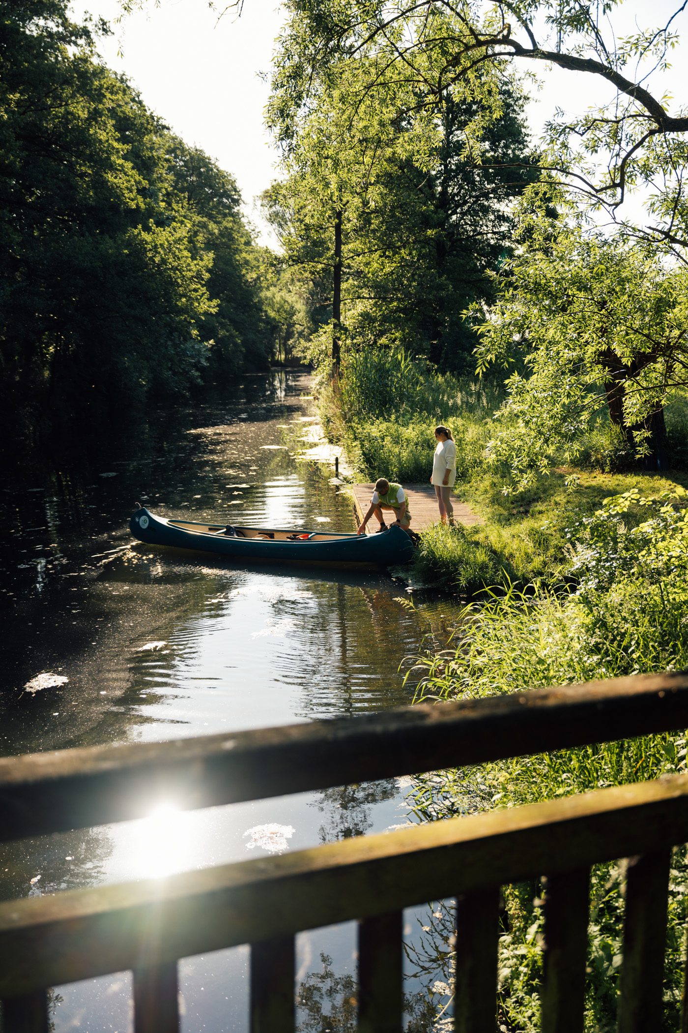 Canoe ride at Löcknitz river in UNESCO biosphere reserve Elbe river landscape in the Prignitz region of Brandenburg, Germany