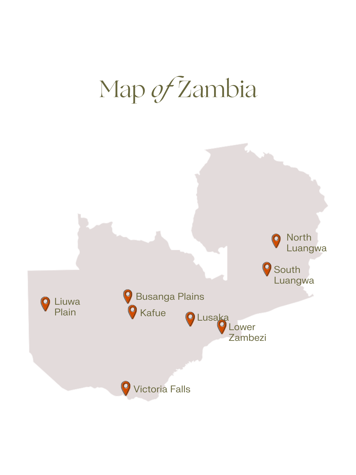 Map of Zambia and the most important National Parks and protected areas