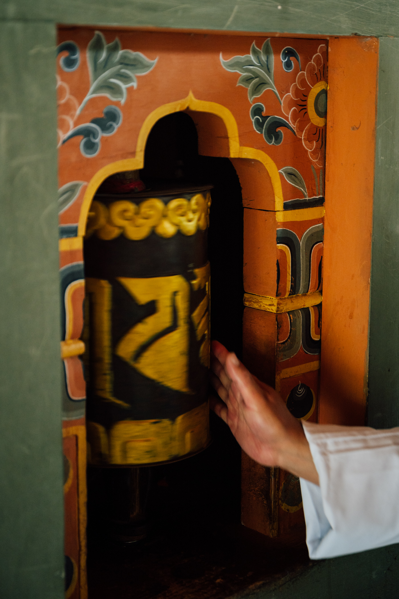 Prayer wheel at a temple in Bhutan